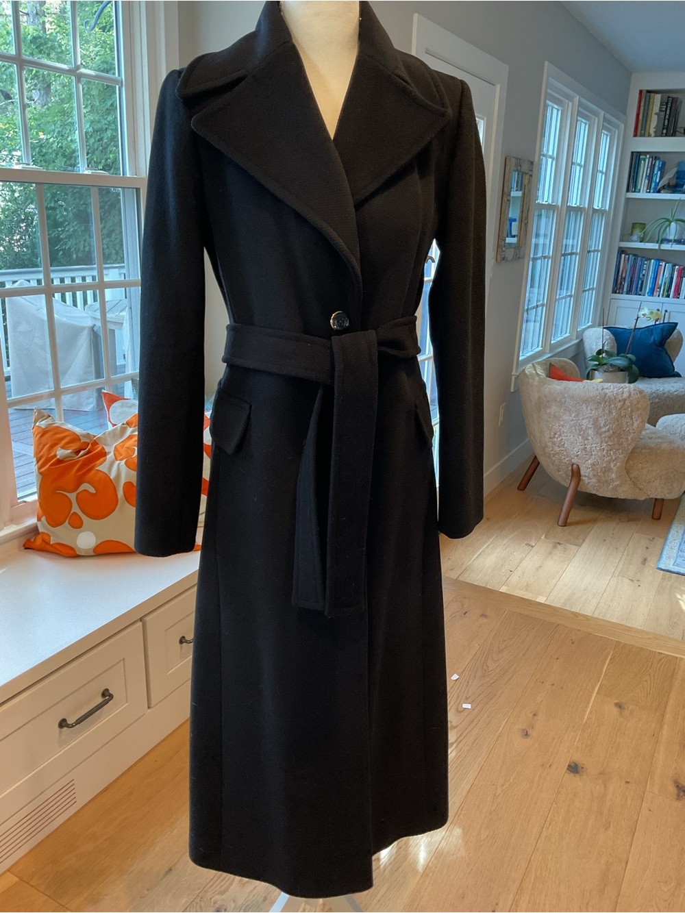 Calvin Klein Black Wool Coat with removable Faux Fur Collar - Picture 3 of 4